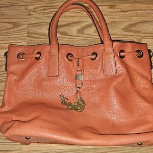 Orange Leather Tote Bag